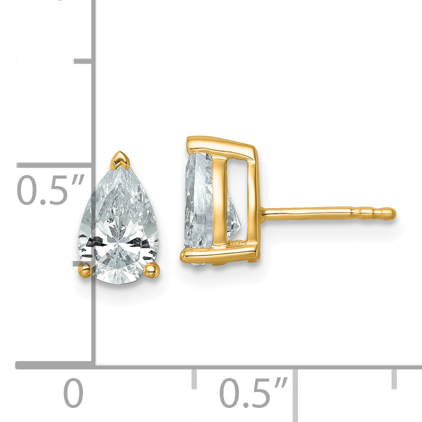 14k Yellow Gold 2 ctw Certified Lab Grown Diamond VS/SI+ G+ Pear 4 Prong Heavy Wt. Stud Earrings