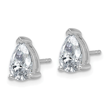 14K White Gold 2 Carat Lab Grown Diamond Vs+ F+ Complete Pear Three Prong Stud Earrings
