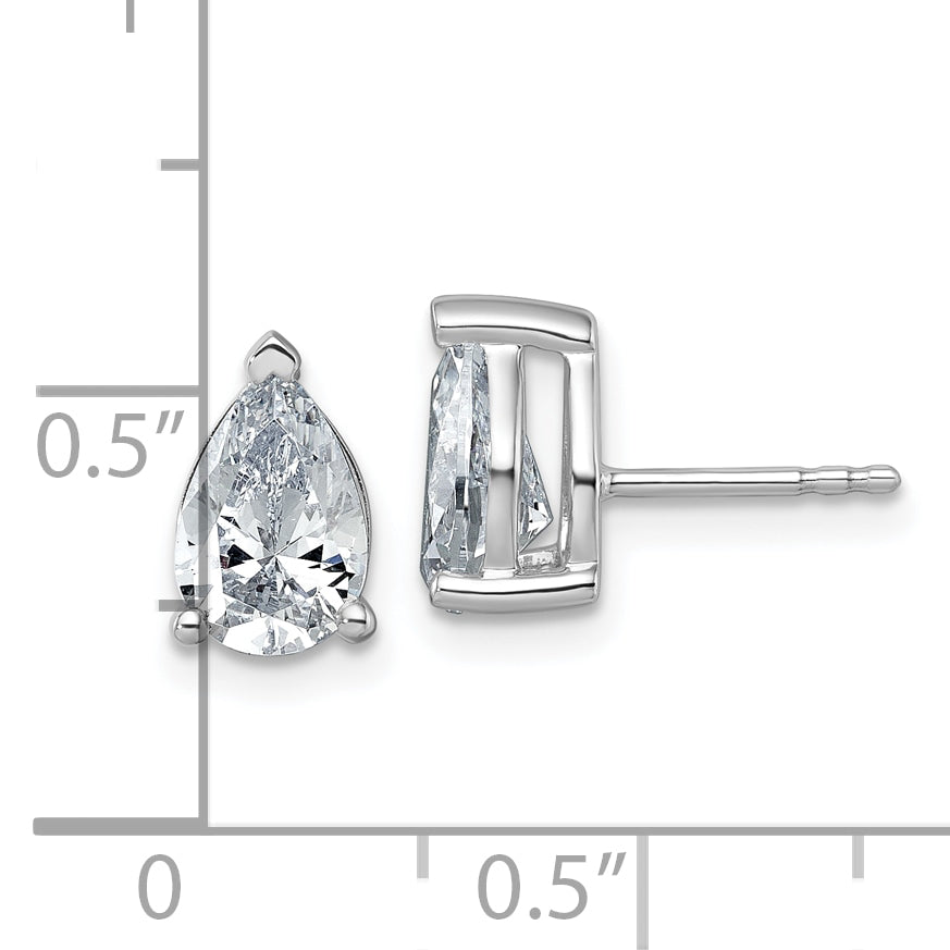 14K White Gold 2 Carat Certified Lab Grown Diamond Vs+ F+ Complete Pear Three Prong Stud Earrings