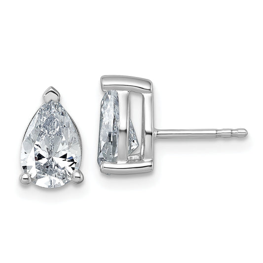 14K White Gold 2 Carat Certified Lab Grown Diamond Vs+ F+ Complete Pear Three Prong Stud Earrings