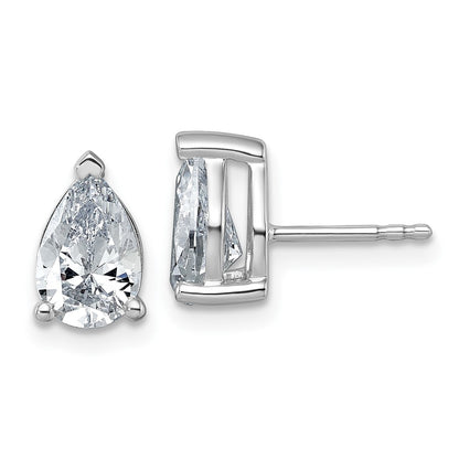 14K White Gold 2 Carat Lab Grown Diamond Vs+ F+ Complete Pear Three Prong Stud Earrings