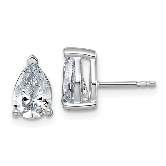 14K White Gold 2 Carat Lab Grown Diamond Vs+ F+ Complete Pear Three Prong Stud Earrings