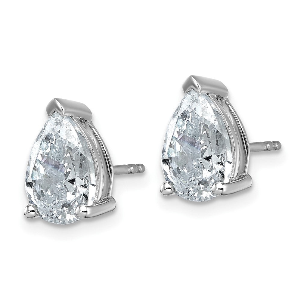 14K White Gold 4 Carat Lab Grown Diamond Vs+ F+ Complete Pear Three Prong Stud Earrings