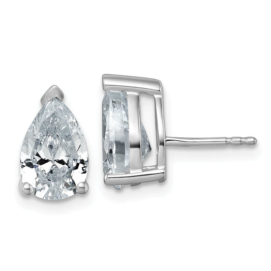 14K White Gold 4 Carat Lab Grown Diamond Vs+ F+ Complete Pear Three Prong Stud Earrings