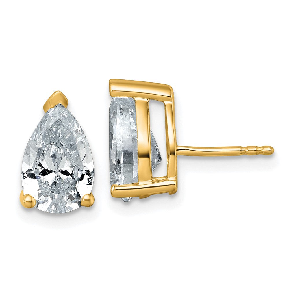 14K Yellow Gold 4 Carat Certified Lab Grown Diamond Vs+ F+ Complete Pear Three Prong Stud Earrings