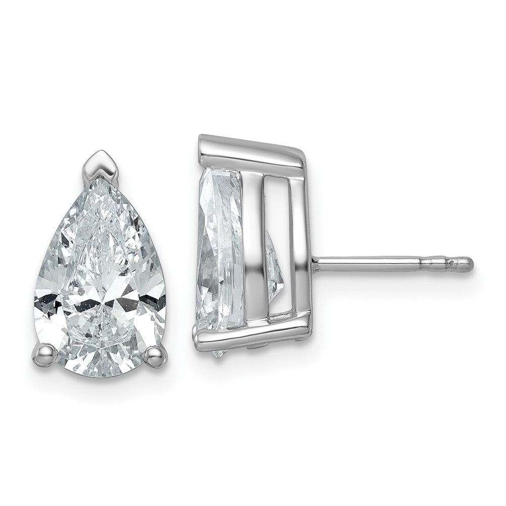 14K White Gold 5 Carat Lab Grown Diamond Vs+ F+ Complete Pear Three Prong Stud Earrings