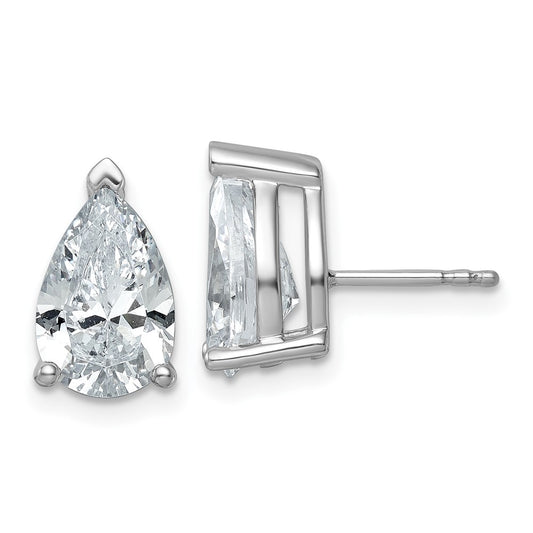 14K White Gold 5 Carat Lab Grown Diamond Vs+ F+ Complete Pear Three Prong Stud Earrings
