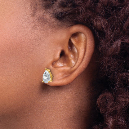 14K Yellow Gold 5 Carat Lab Grown Diamond Vs+ F+ Complete Pear Three Prong Stud Earrings