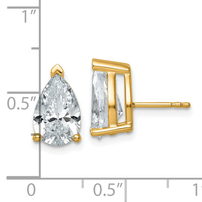 14K Yellow Gold 5 Carat Lab Grown Diamond Vs+ F+ Complete Pear Three Prong Stud Earrings