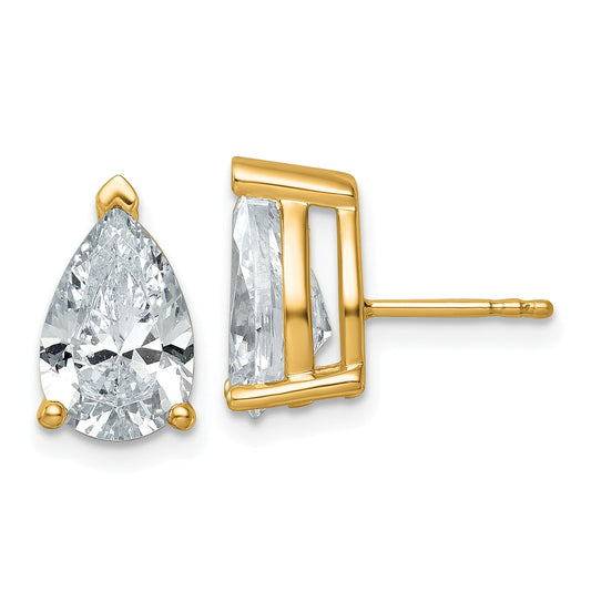 14K Yellow Gold 5 Carat Lab Grown Diamond Vs+ F+ Complete Pear Three Prong Stud Earrings