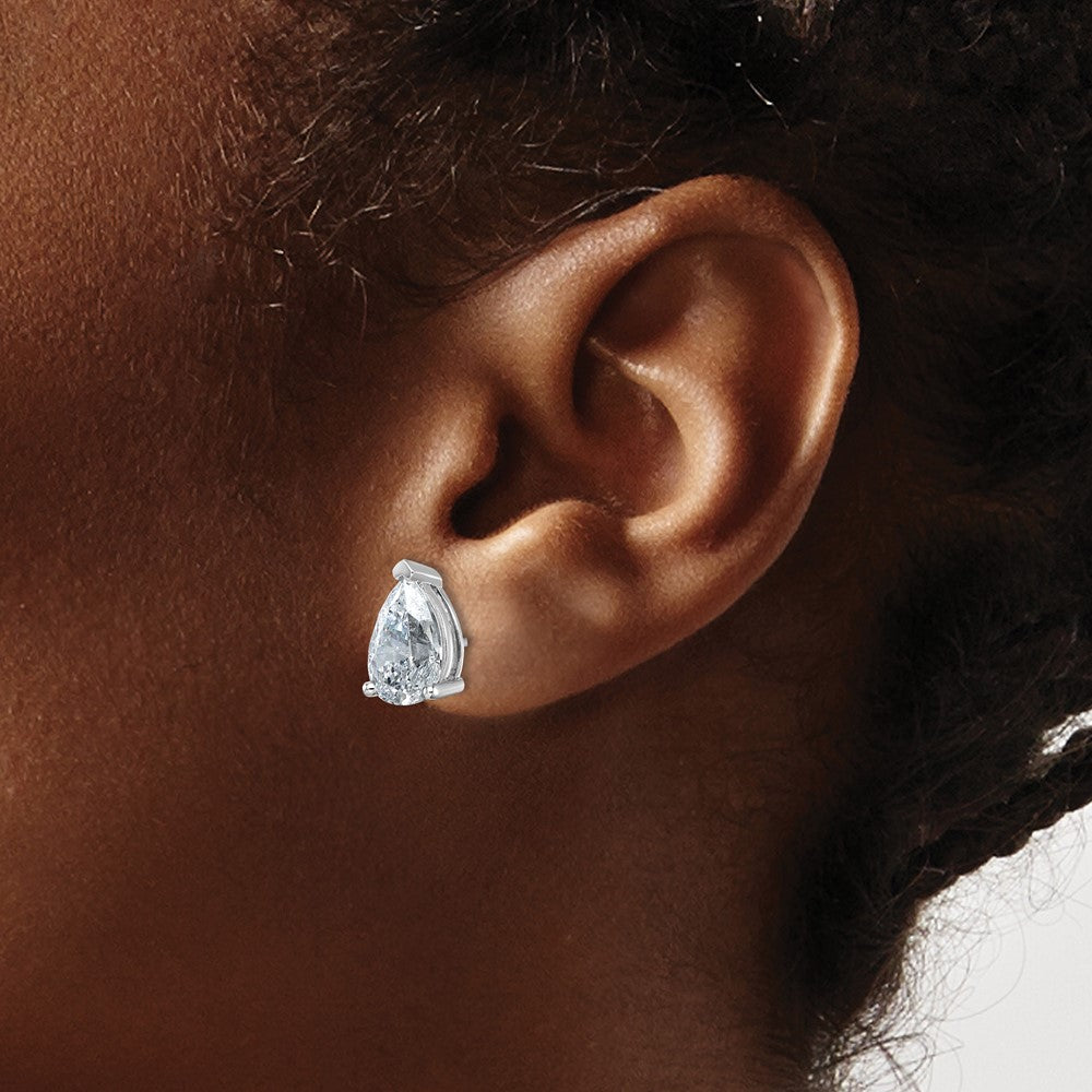 14K White Gold 6 Carat Lab Grown Diamond Vs+ F+ Complete Pear Three Prong Stud Earrings