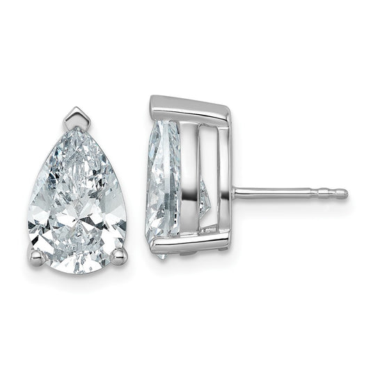 14K White Gold 6 Carat Lab Grown Diamond Vs+ F+ Complete Pear Three Prong Stud Earrings