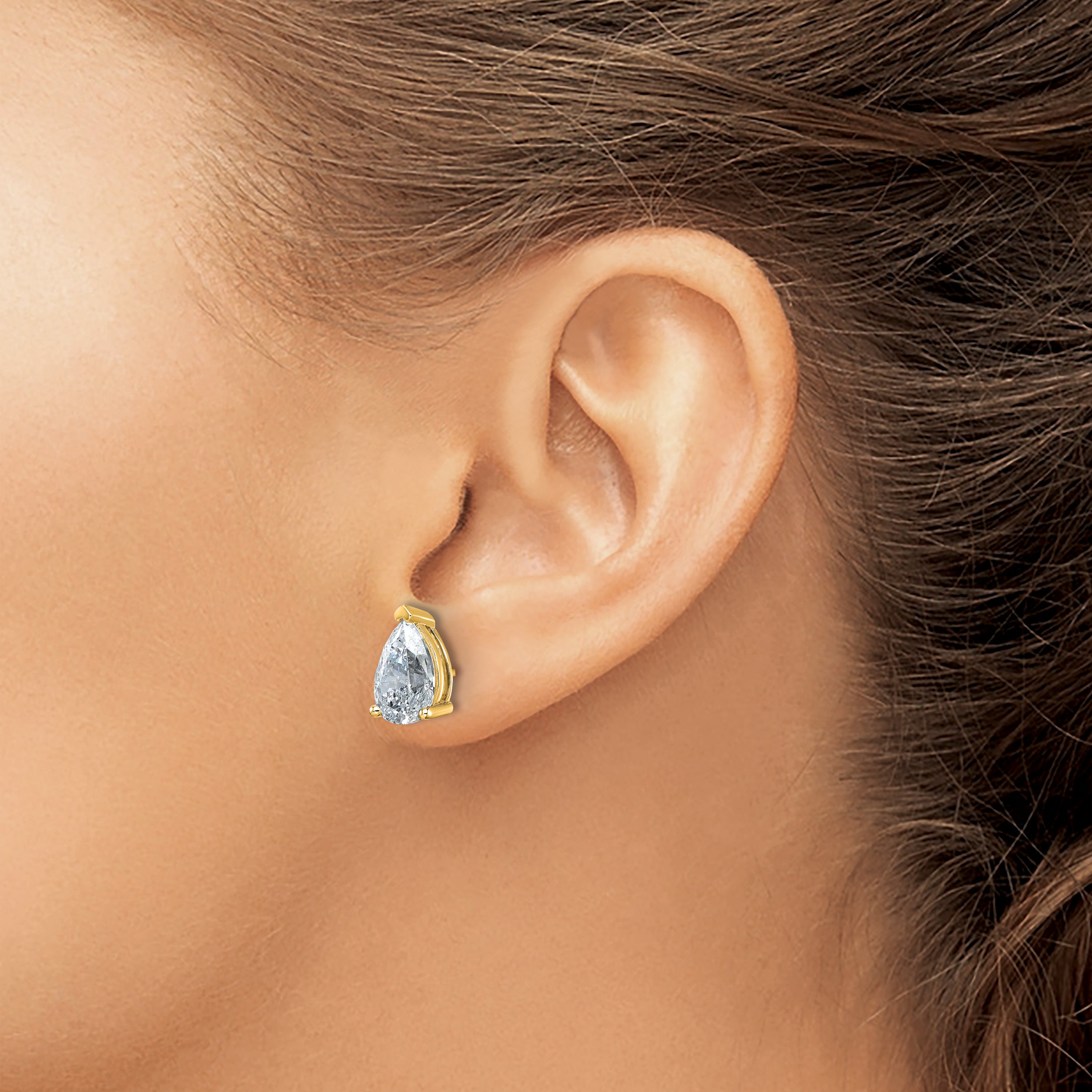 14k Yellow Gold 6 ctw Certified Lab Grown Diamond VS/SI+ G+ Pear 4 Prong Heavy Wt. Stud Earrings