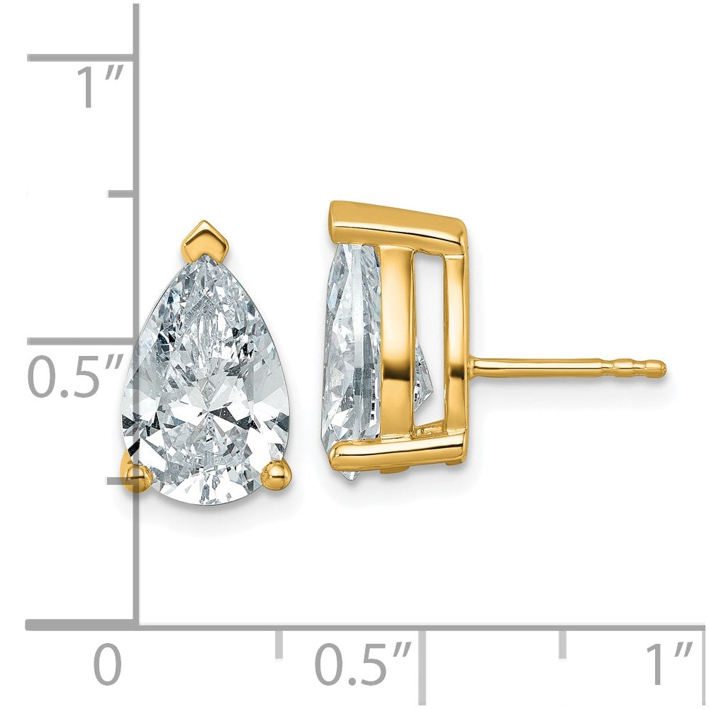 14K Yellow Gold 6 Carat Lab Grown Diamond Vs+ F+ Complete Pear Three Prong Stud Earrings
