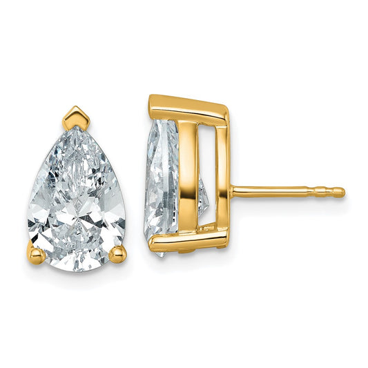 14K Yellow Gold 6 Carat Certified Lab Grown Diamond Vs+ F+ Complete Pear Three Prong Stud Earrings
