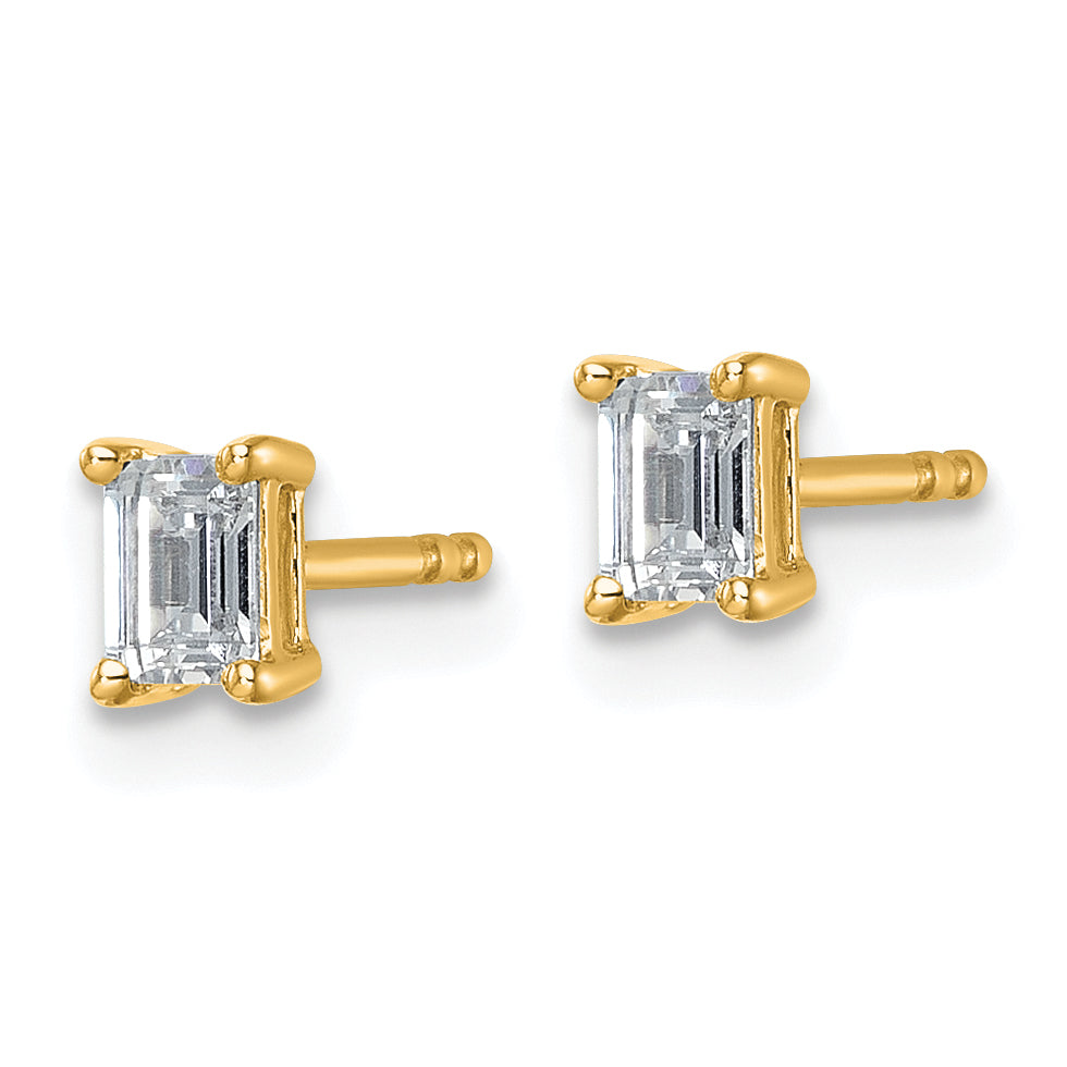 14K Yellow Gold 1/2 Ctw Certified Lab Grown Diamond Vs+ F+ Emerald 4 Prong Heavy Wt. Stud Earrings