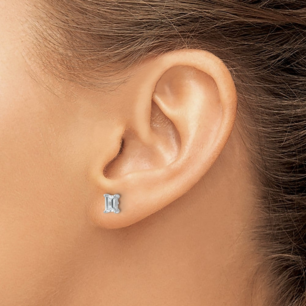 14k White Gold 1 ctw Certified Lab Grown Diamond VS/SI+ G+ Emerald 4 Prong Heavy Wt. Stud Earrings