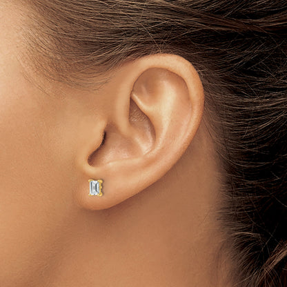 14K Yellow Gold 1 Ctw Certified Lab Grown Diamond Vs+ F+ Emerald 4 Prong Heavy Wt. Stud Earrings