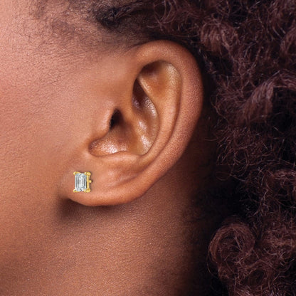 14K Yellow Gold 1 1/2 Ctw Certified Lab Grown Diamond Vs+ F+ Emerald 4 Prong Heavy Wt. Stud Earrings