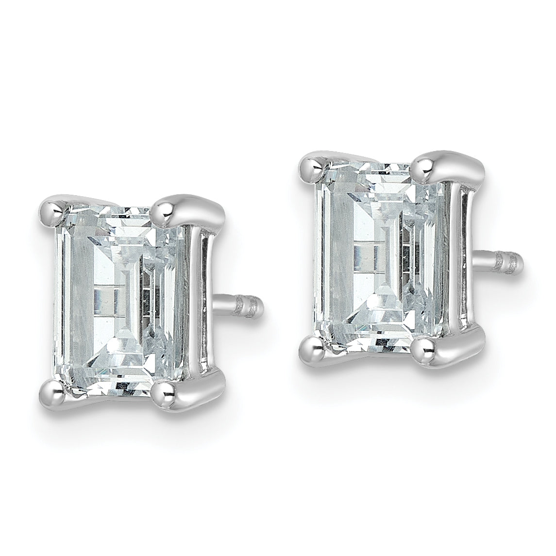 14K White Gold 3 Ctw Lab Grown Diamond Vs+ F+ Emerald 4 Prong Heavy Wt. Stud Earrings