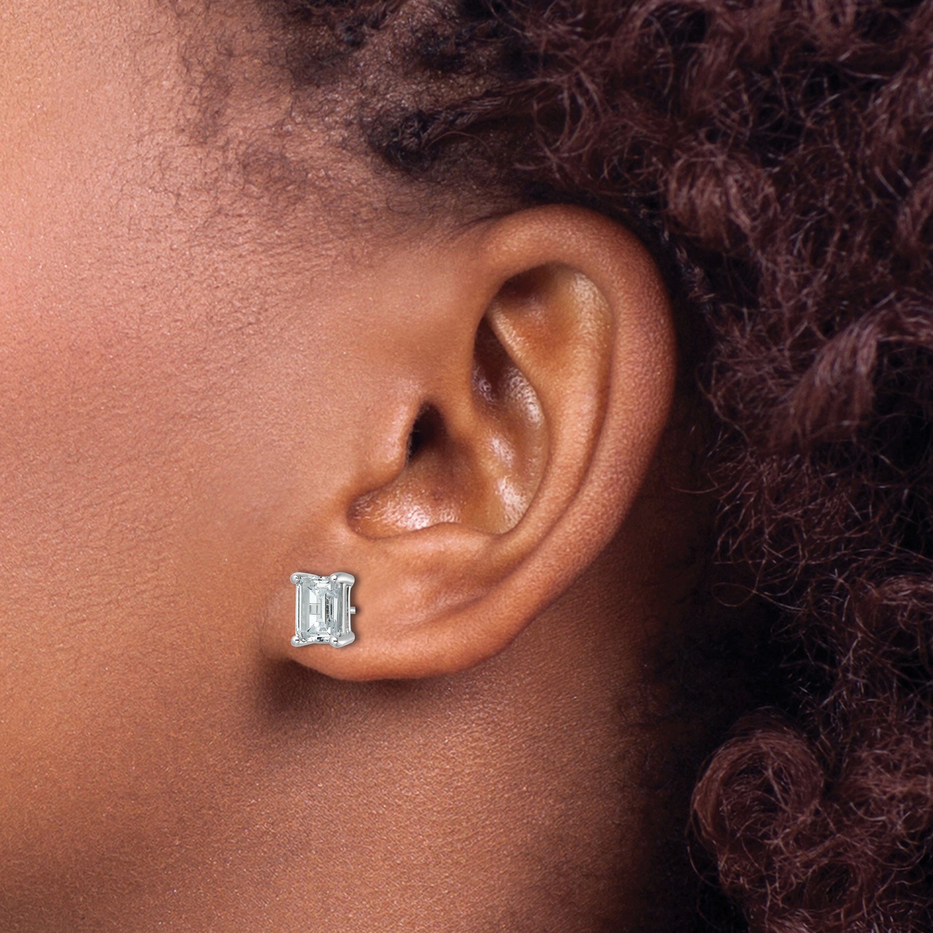 14K White Gold 3 Ctw Lab Grown Diamond Vs+ F+ Emerald 4 Prong Heavy Wt. Stud Earrings