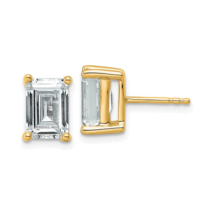 14K Yellow Gold 4 Ctw Lab Grown Diamond Vs+ F+ Emerald Prong Heavy Wt. Stud Earrings