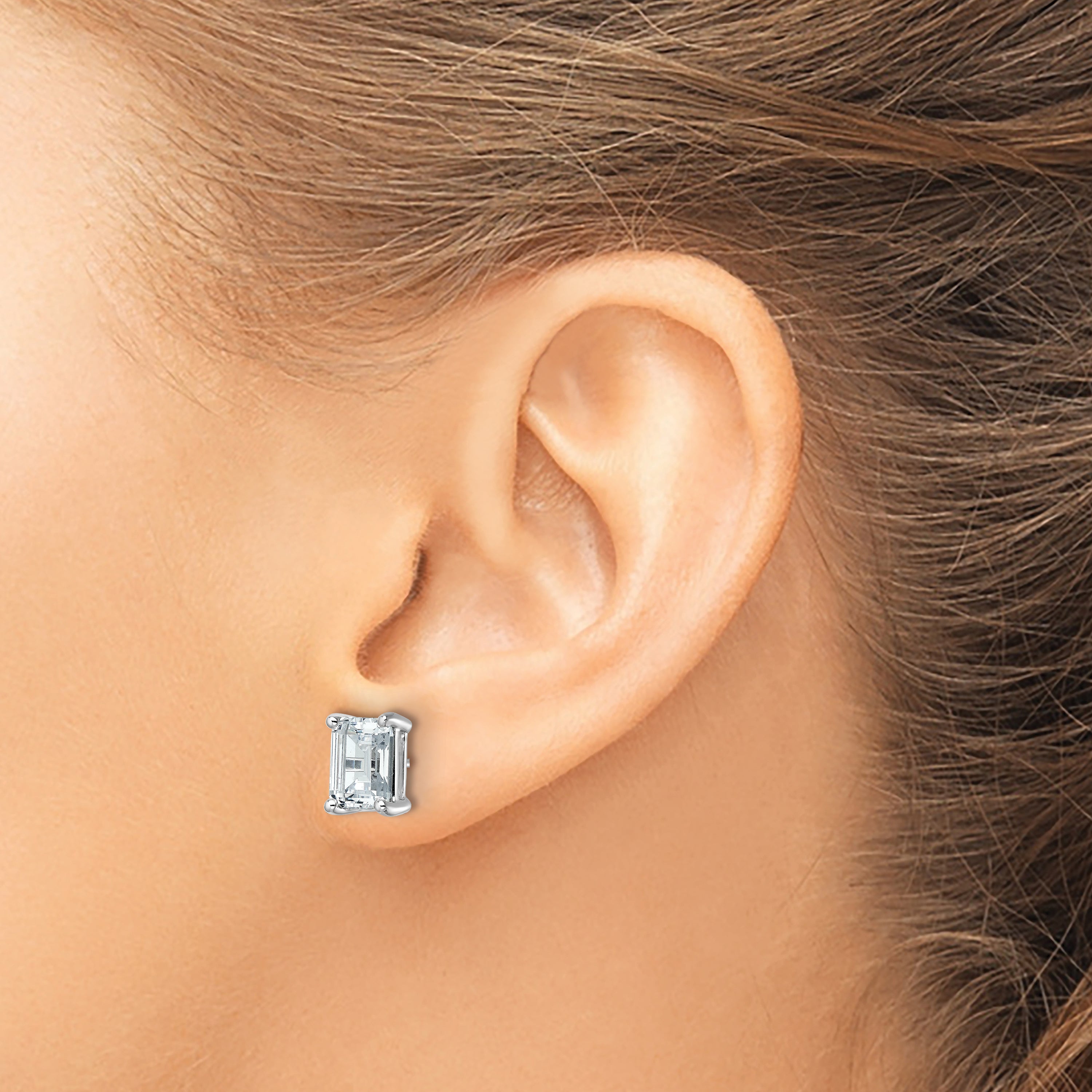 14K White Gold 5 Ctw Certified Lab Grown Diamond Vs+ F+ Emerald 4 Prong Heavy Wt. Stud Earrings