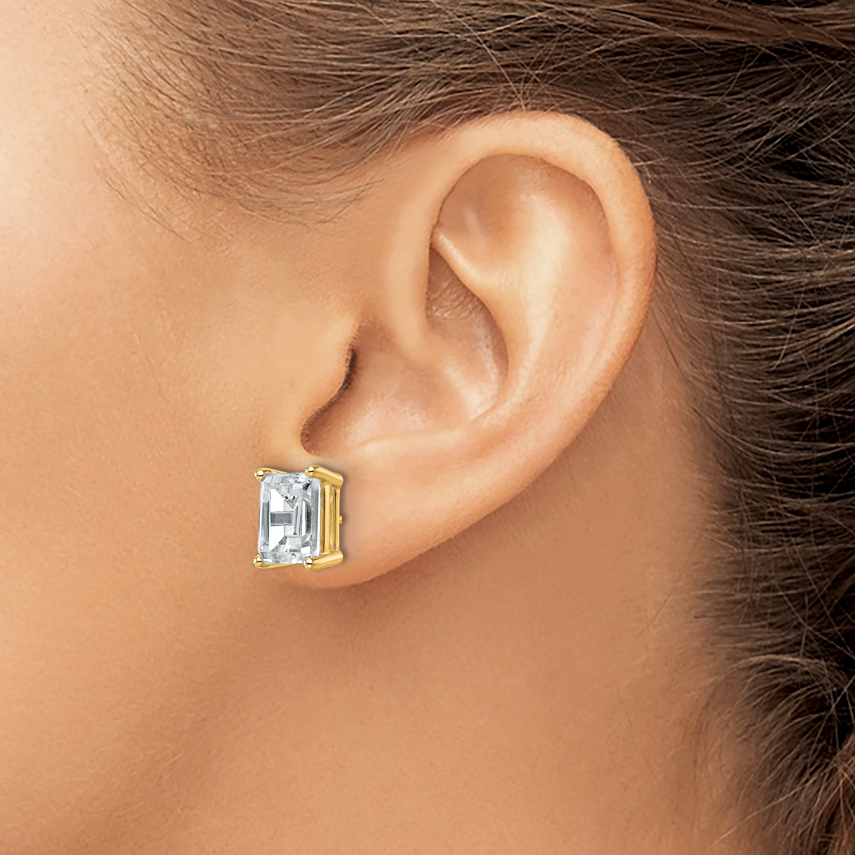 14K Yellow Gold 6 Ctw Certified Lab Grown Diamond Vs+ F+ Emerald 4 Prong Heavy Wt. Stud Earrings