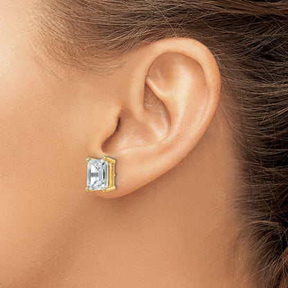 14K Yellow Gold 6 Ctw Certified Lab Grown Diamond Vs+ F+ Emerald 4 Prong Heavy Wt. Stud Earrings