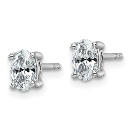 14K White Gold 3/4 Carat Lab Grown Diamond Vs+ F+ Complete Oval Four Prong Stud Earrings