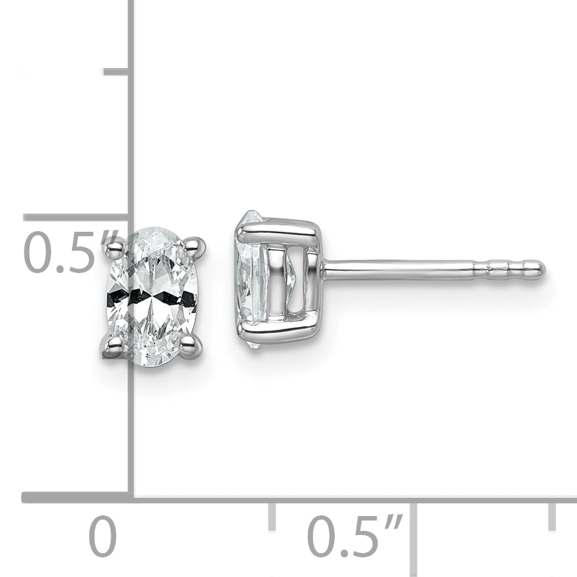 14K White Gold 3/4 Carat Lab Grown Diamond Vs+ F+ Complete Oval Four Prong Stud Earrings