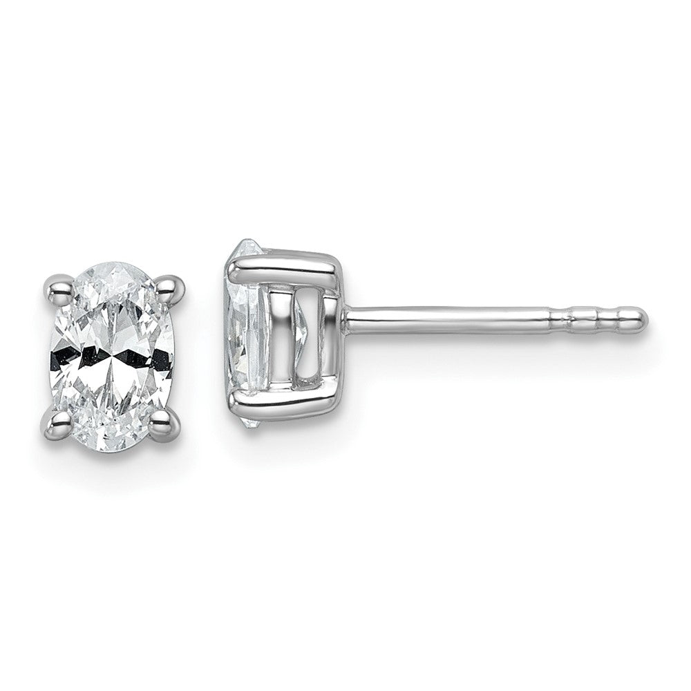 14K White Gold 3/4 Carat Lab Grown Diamond Vs+ F+ Complete Oval Four Prong Stud Earrings