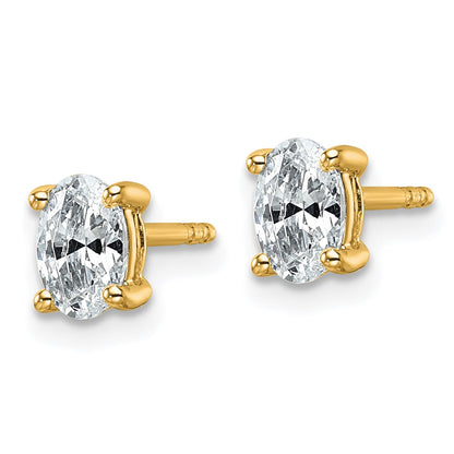 14K Yellow Gold 3/4 Carat Lab Grown Diamond Vs+ F+ Complete Oval Four Prong Stud Earrings