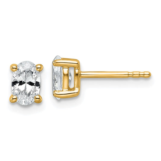14K Yellow Gold 3/4 Carat Lab Grown Diamond Vs+ F+ Complete Oval Four Prong Stud Earrings
