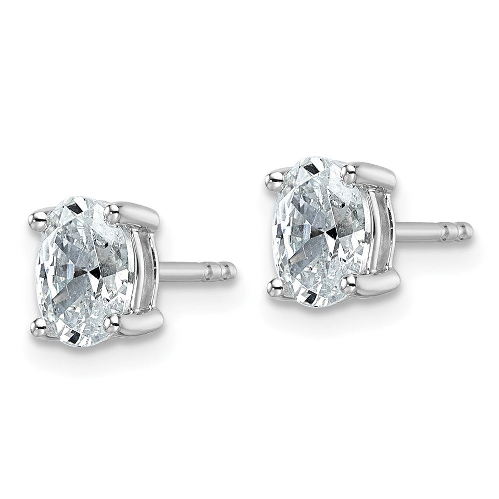 14K White Gold 1 Carat Certified Lab Grown Diamond Vs+ F+ Complete Oval Four Prong Stud Earrings