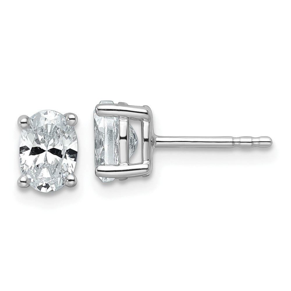 14K White Gold 1 Carat Certified Lab Grown Diamond Vs+ F+ Complete Oval Four Prong Stud Earrings