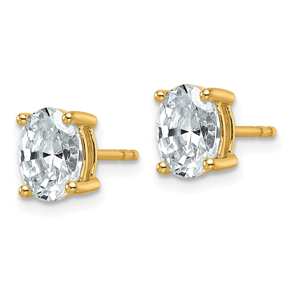 14K Yellow Gold 1 1/2 Carat Lab Grown Diamond Vs+ F+ Complete Oval Four Prong Stud Earrings