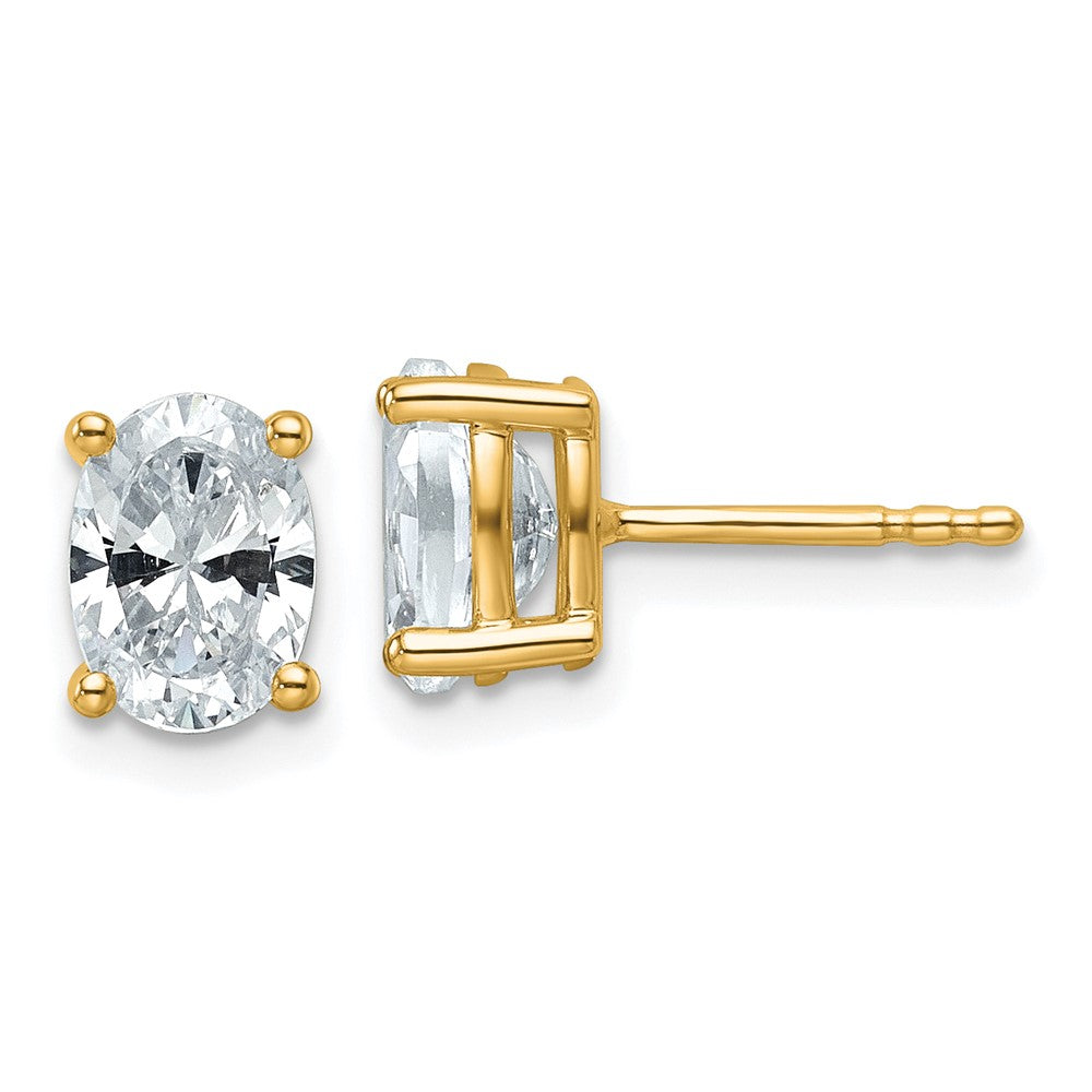 14K Yellow Gold 1 1/2 Carat Lab Grown Diamond Vs+ F+ Complete Oval Four Prong Stud Earrings