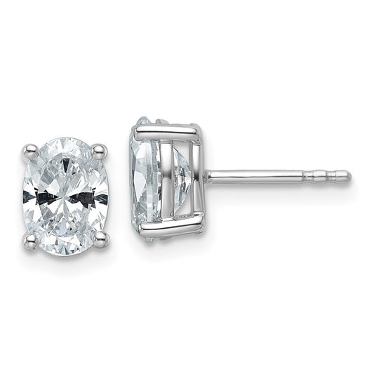 14K White Gold 2 Carat Lab Grown Diamond Vs+ F+ Complete Oval Four Prong Stud Earrings