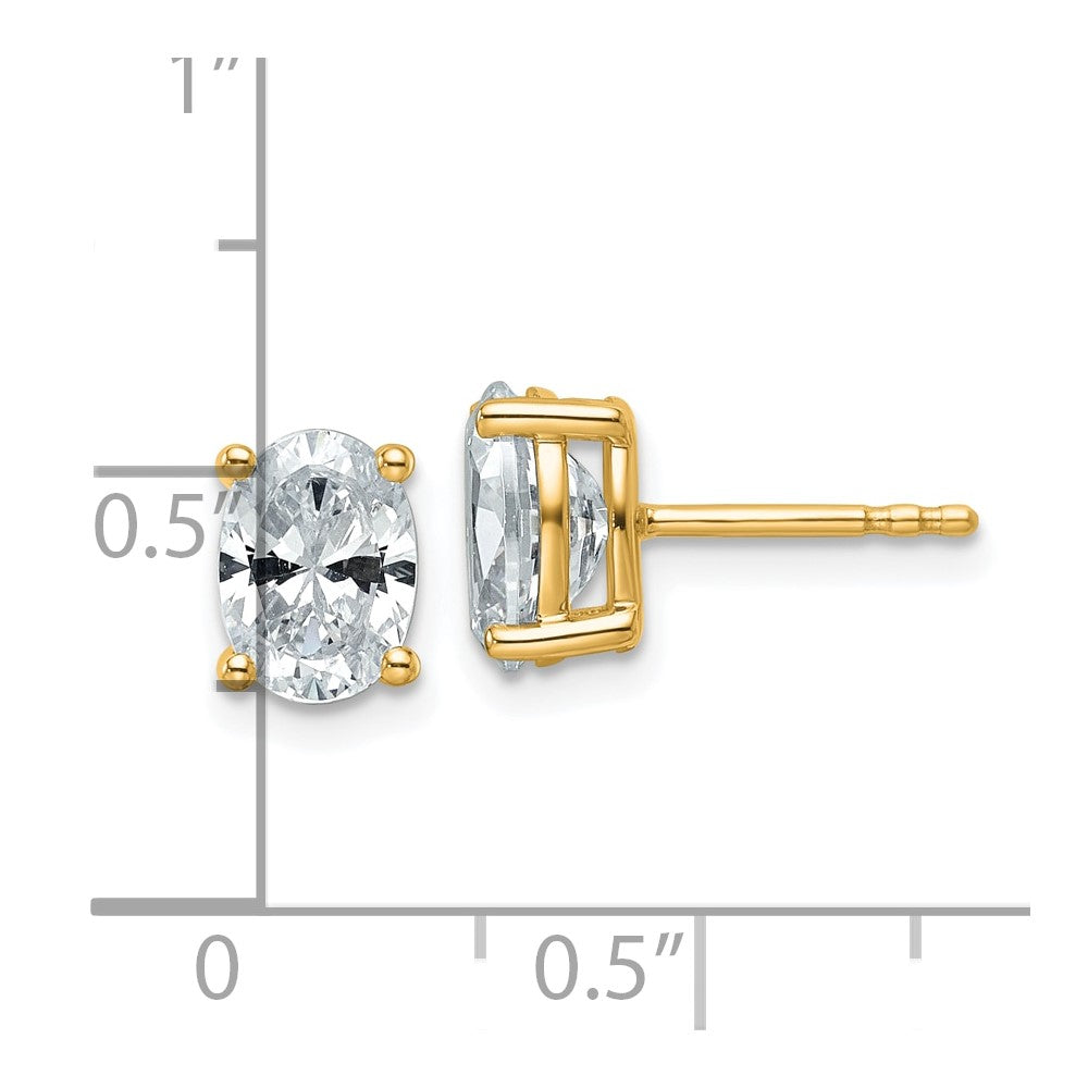 14K Yellow Gold 2 Carat Certified Lab Grown Diamond Vs+ F+ Complete Oval Four Prong Stud Earrings