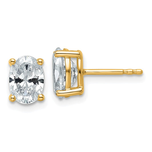 14K Yellow Gold 2 Carat Certified Lab Grown Diamond Vs+ F+ Complete Oval Four Prong Stud Earrings