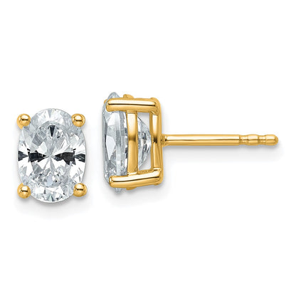 14K Yellow Gold 2 Carat Lab Grown Diamond Vs+ F+ Complete Oval Four Prong Stud Earrings