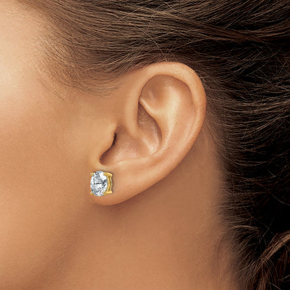 14K Yellow Gold 3 Carat Lab Grown Diamond Vs+ F+ Complete Oval Four Prong Stud Earrings