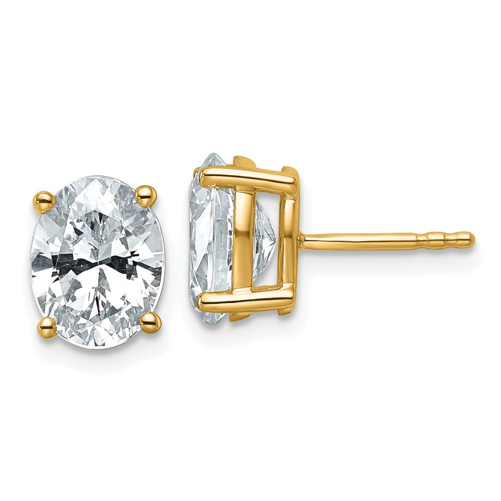 14K Yellow Gold 3 Carat Lab Grown Diamond Vs+ F+ Complete Oval Four Prong Stud Earrings