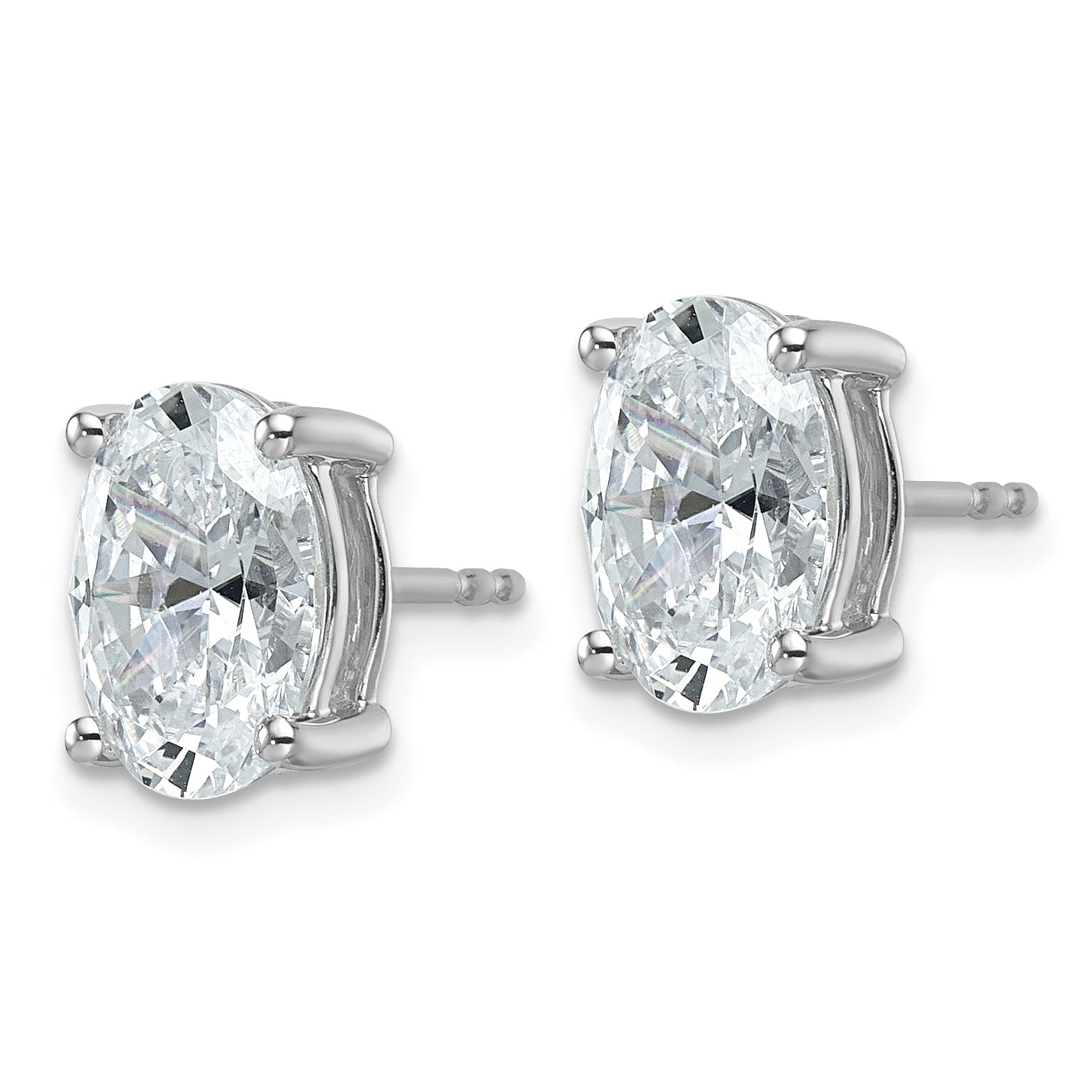 14K White Gold 4 Carat Lab Grown Diamond Vs+ F+ Complete Oval Four Prong Stud Earrings