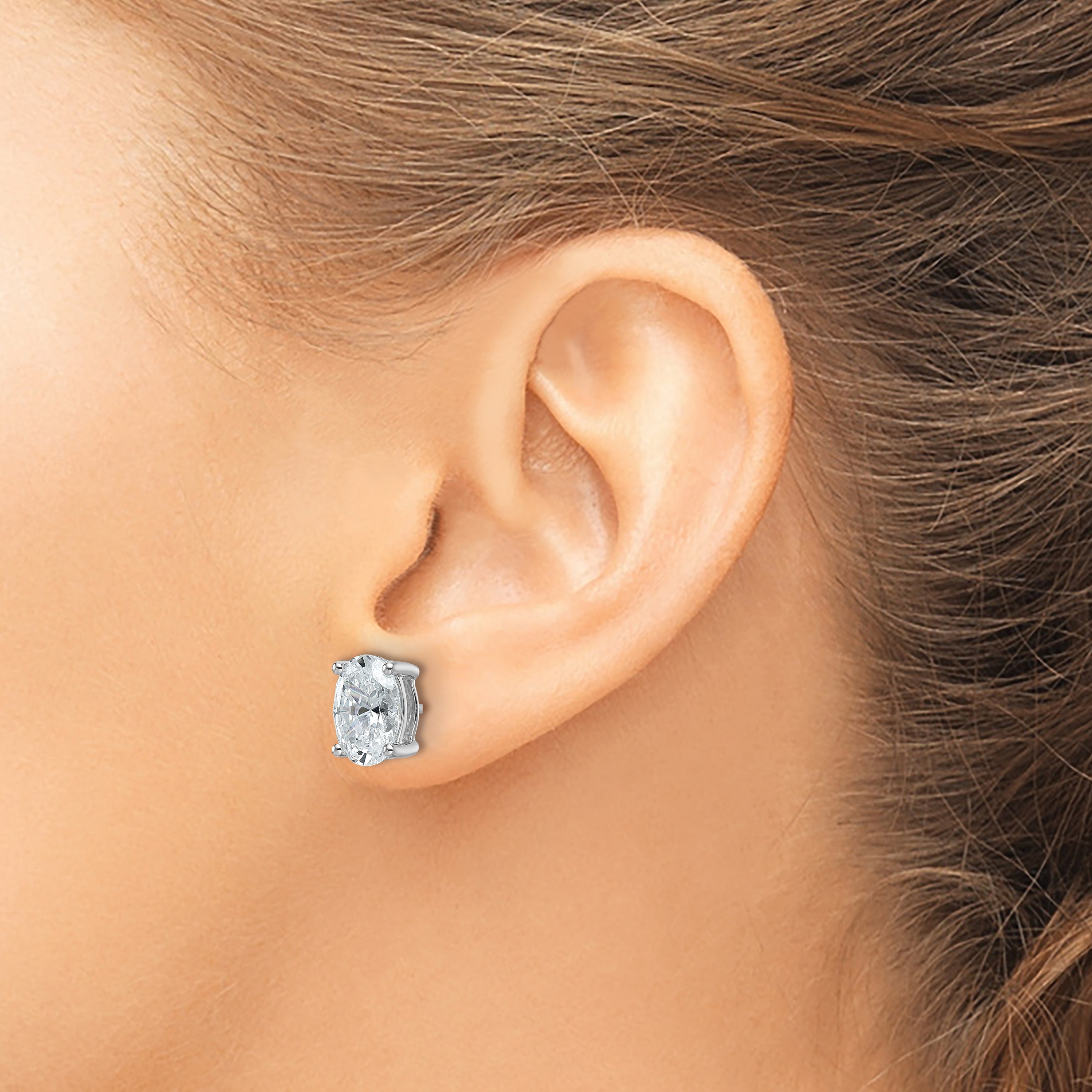14K White Gold 4 Carat Lab Grown Diamond Vs+ F+ Complete Oval Four Prong Stud Earrings