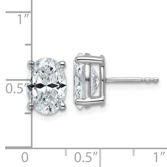 14K White Gold 4 Carat Lab Grown Diamond Vs+ F+ Complete Oval Four Prong Stud Earrings