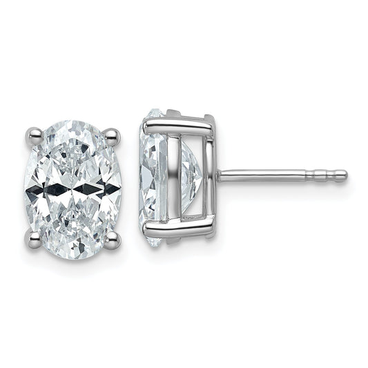 14K White Gold 4 Carat Lab Grown Diamond Vs+ F+ Complete Oval Four Prong Stud Earrings