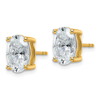 14K Yellow Gold 4 Carat Certified Lab Grown Diamond Vs+ F+ Complete Oval Four Prong Stud Earrings