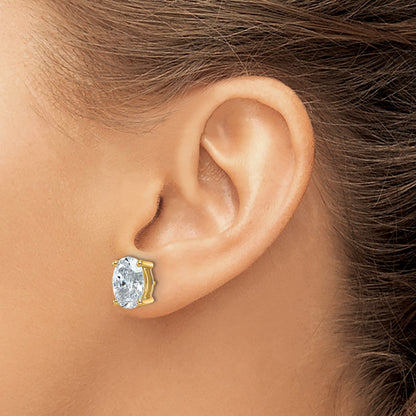 14K Yellow Gold 5 Carat Certified Lab Grown Diamond Vs+ F+ Complete Oval Four Prong Stud Earrings